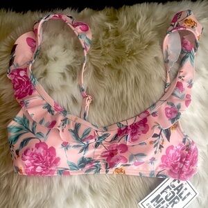 NWT floral pink bikini top with ruffle M